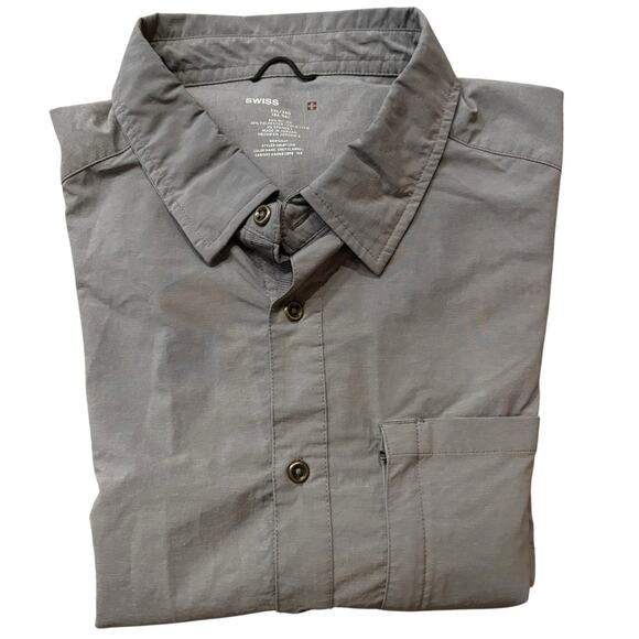 Swiss Tech Shirt Quick Dry Traveler Button Down Long Sleeve Gray Lightweight 3XL - Picture 6 of 8